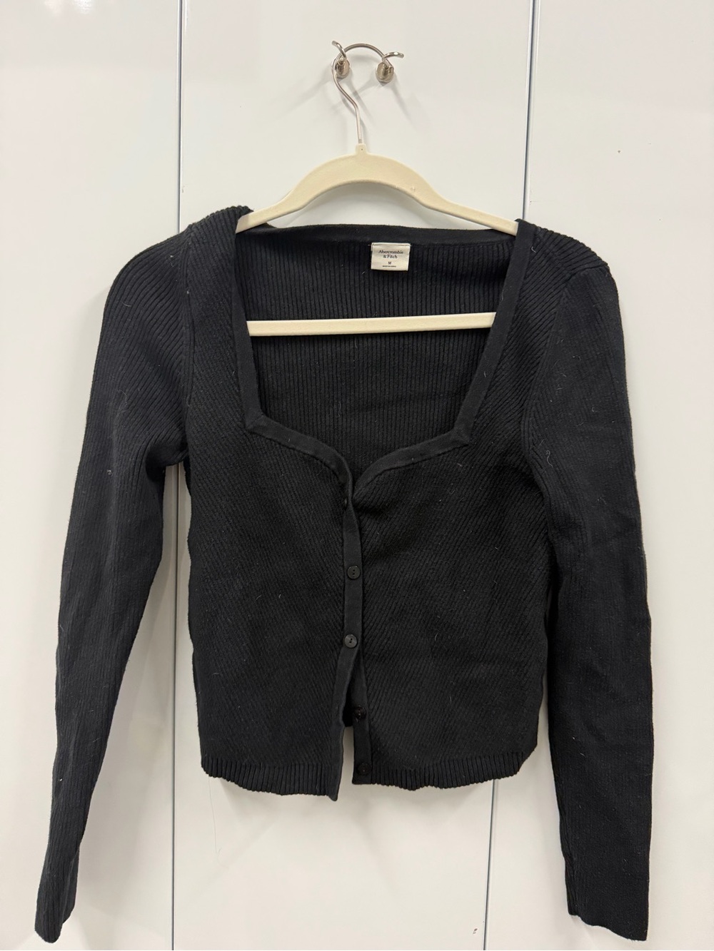 Abercrombie & Fitch Black Ribbed Button-Front Cardigan